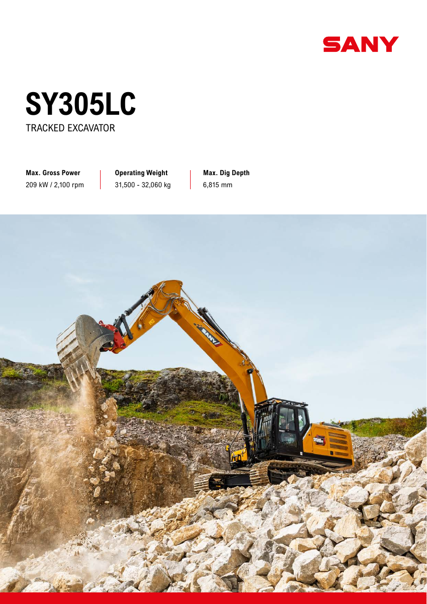 SANY SY305LC Tracked Excavator brochure front cover